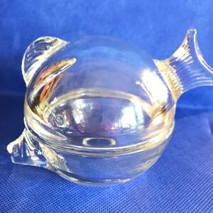 RARE VINTAGE ANCHOR HOCKING FISH STOCKHOLDERS GIFT CLEAR GLASS DISH/BOWL